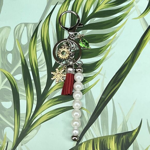 Elegant Pearl Bag Charm Keychain Genuine Suede Tassel Christmas Charms - Picture 10 of 11